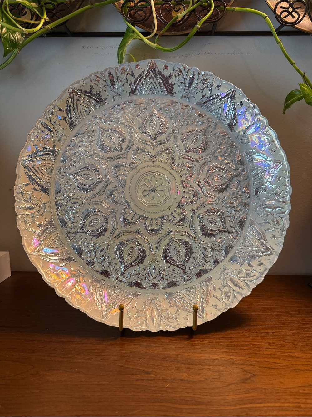 Vintage Large Turkish Glass Bowl/Tray, Ornate Dish, Ecclectic Home Decoration